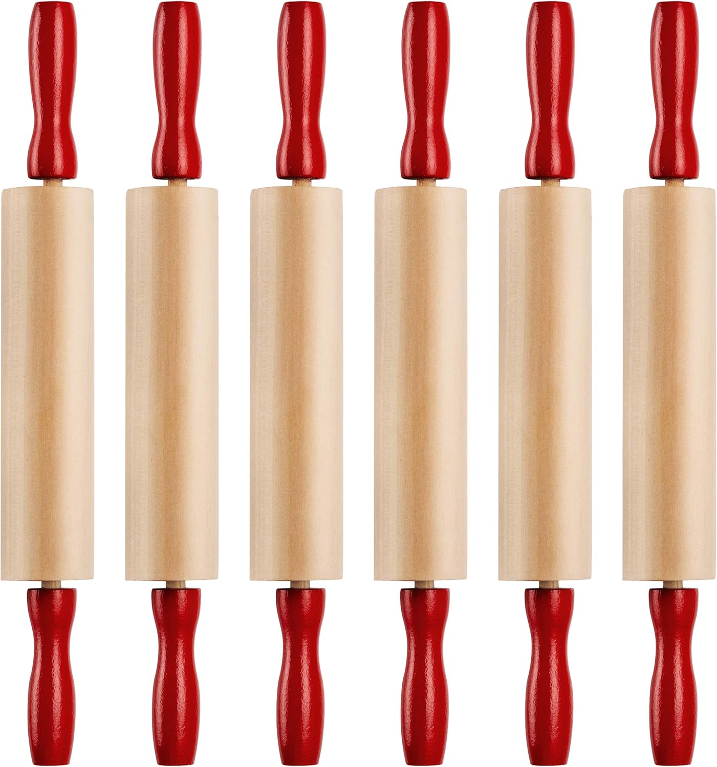 7.5 Inch Mini Wooden Rolling Pins (6-Pack) Kids Play Dough Rolling Pin Set | Small Rolling Pins with Handles for Play Dough Accessories, Dough, Baking, Foods, Baking Supplies, Crafts & Playtime