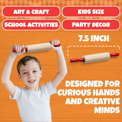 7.5 Inch Mini Wooden Rolling Pins (6-Pack) Kids Play Dough Rolling Pin Set | Small Rolling Pins with Handles for Play Dough Accessories, Dough, Baking, Foods, Baking Supplies, Crafts & Playtime