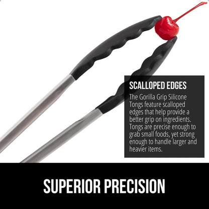 Stainless Steel BPA-Free Kitchen Tongs for Cooking, Heat Resistant BBQ Tong Set of 2, Non Scratch Silicone Tip for Pan, Strong Grip, Grab Food, Toss Salad, Pull Lock, 7+9 Inch, Black