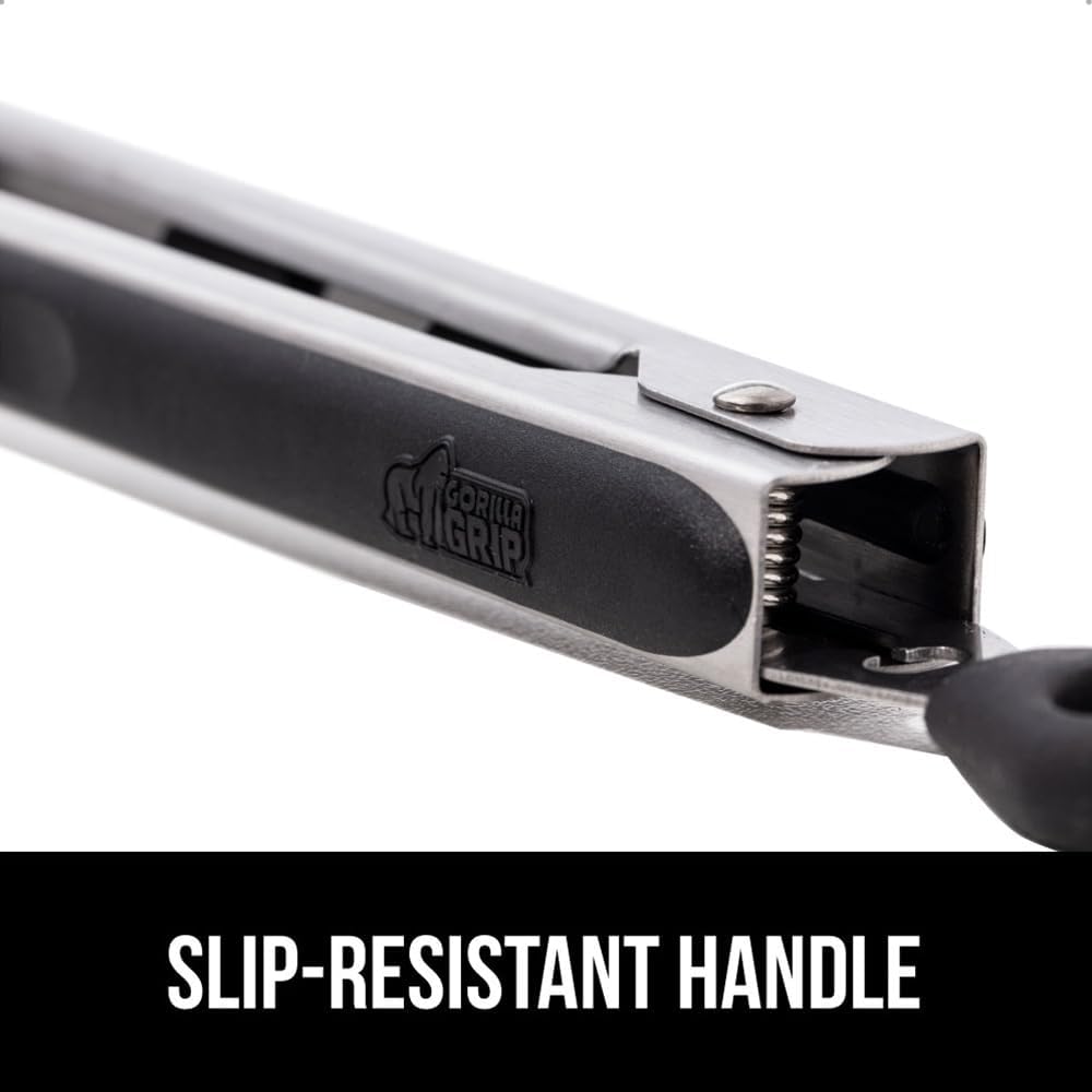 Stainless Steel BPA-Free Kitchen Tongs for Cooking, Heat Resistant BBQ Tong Set of 2, Non Scratch Silicone Tip for Pan, Strong Grip, Grab Food, Toss Salad, Pull Lock, 7+9 Inch, Black