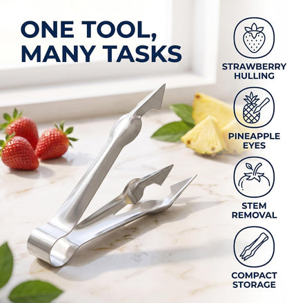 Stainless Steel Multi-Functional Fruit and Vegetable Stem Remover Clip, 2024 New Metal Pineapple Seed Remover Clip Huller Stem Remover,Strawberry HullerFruit and Vegetable Tools,Kitchen Utensils