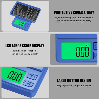 1000g/0.1g Pocket Gram Scale, High Precision Digital Kitchen Scale | LCD Display, 7 Units with Tare Function, Suit for Jewelry, Powder, Ounces, Blue