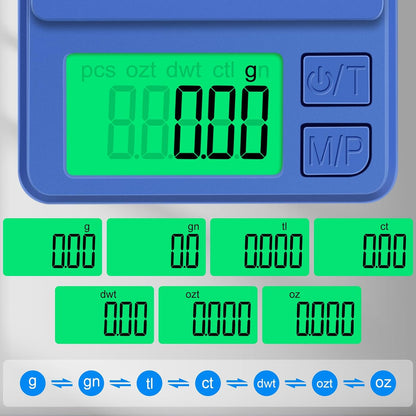 1000g/0.1g Pocket Gram Scale, High Precision Digital Kitchen Scale | LCD Display, 7 Units with Tare Function, Suit for Jewelry, Powder, Ounces, Blue
