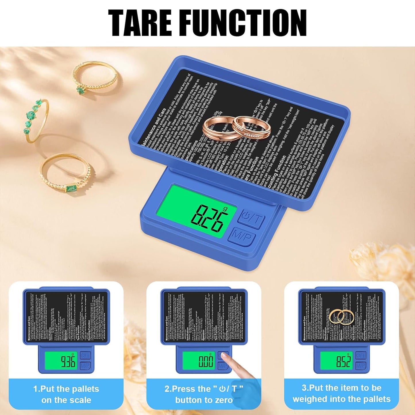 1000g/0.1g Pocket Gram Scale, High Precision Digital Kitchen Scale | LCD Display, 7 Units with Tare Function, Suit for Jewelry, Powder, Ounces, Blue