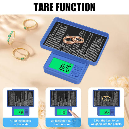 1000g/0.1g Pocket Gram Scale, High Precision Digital Kitchen Scale | LCD Display, 7 Units with Tare Function, Suit for Jewelry, Powder, Ounces, Blue