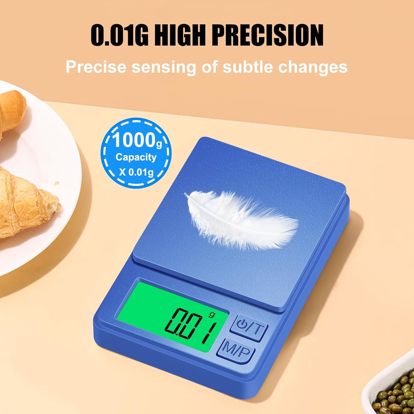 1000g/0.1g Pocket Gram Scale, High Precision Digital Kitchen Scale | LCD Display, 7 Units with Tare Function, Suit for Jewelry, Powder, Ounces, Blue