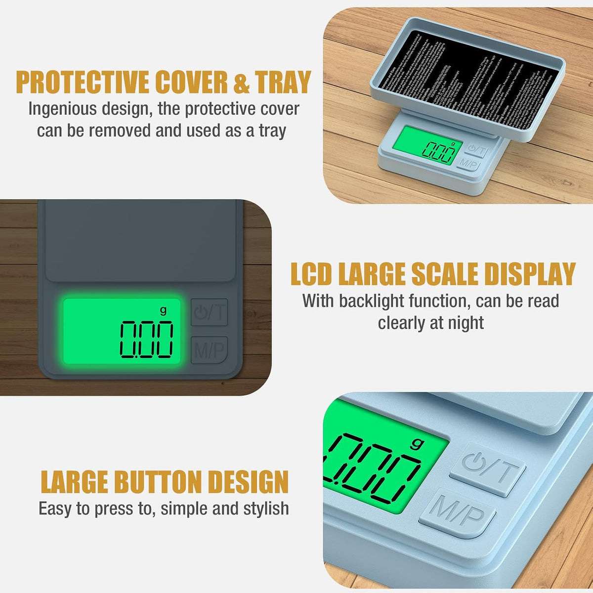 1000g/0.1g Pocket Gram Scale, High Precision Digital Kitchen Scale | LCD Display, 7 Units with Tare Function, Suit for Jewelry, Powder, Ounces, Blue