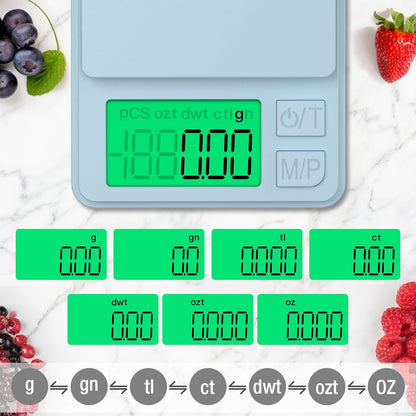 1000g/0.1g Pocket Gram Scale, High Precision Digital Kitchen Scale | LCD Display, 7 Units with Tare Function, Suit for Jewelry, Powder, Ounces, Blue
