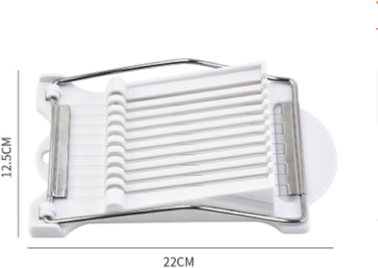 White Luncheon Meat Slicer Fruit Soft Boiled Egg Cheese Butter Slicers Cutter, Stainless Steel Wires, Cuts 10 Slices