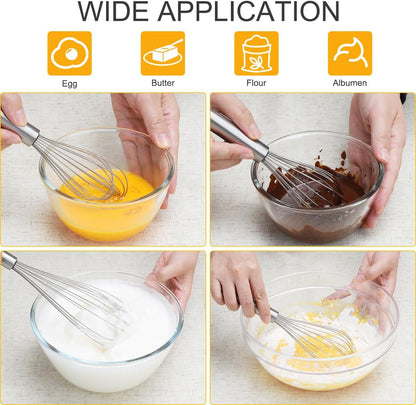 5 & 7 Inch Mini Whisks Anti-Rust 304 Stainless Steel Small Whisk for Cooking, Baking, Mixing Ingredients & Deep Containers