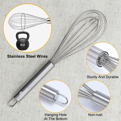 5 & 7 Inch Mini Whisks Anti-Rust 304 Stainless Steel Small Whisk for Cooking, Baking, Mixing Ingredients & Deep Containers