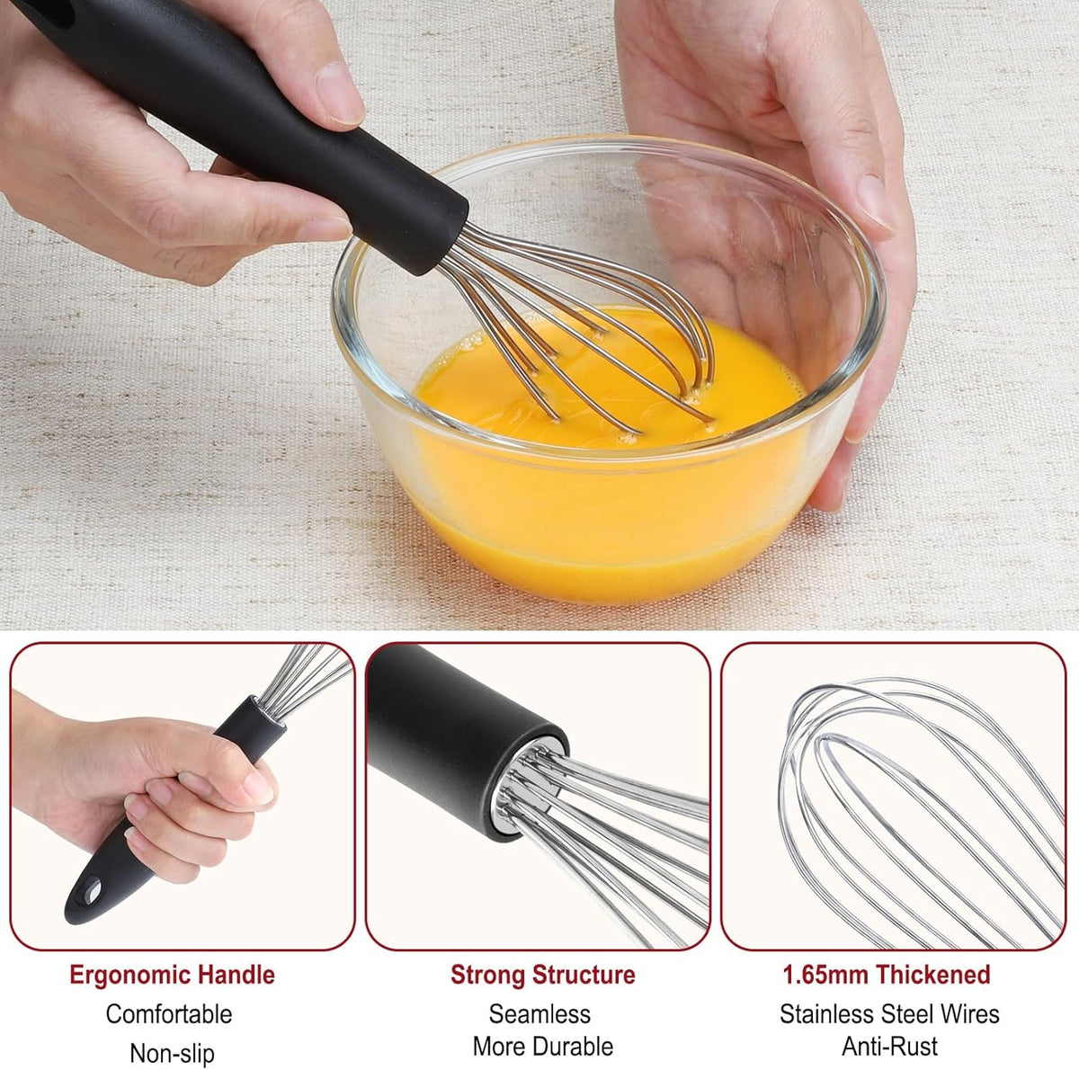 5 & 7 Inch Mini Whisks Anti-Rust 304 Stainless Steel Small Whisk for Cooking, Baking, Mixing Ingredients & Deep Containers