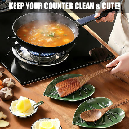 Cute Leaf Ceramic Spoon Rest for Stove Top and Kitchen Counter | Keeps Counters Clean • Green Kitchen Decor • Leaf Design • Kitchen Decor Gift