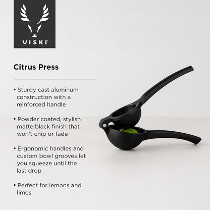 Black Citrus Press, Citrus Juicer, Lemon Squeezer for Cocktails, Bar Accessories, Matte Black Lime Juicer, Metal, Set of 1