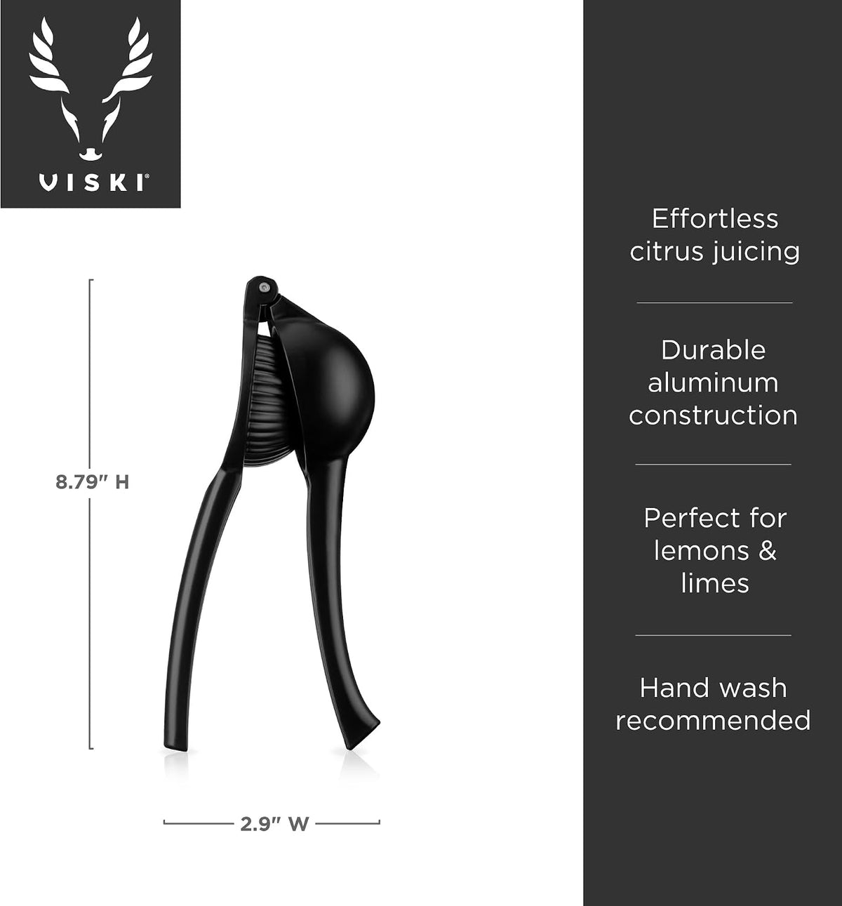 Black Citrus Press, Citrus Juicer, Lemon Squeezer for Cocktails, Bar Accessories, Matte Black Lime Juicer, Metal, Set of 1