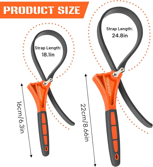 2-Pack Rubber Strap Wrench,Oil Filter Wrench Diameter 4" and 6" Heavy Duty Adjustable Blet Wrench for Jar Opener,Water Filter,Plumbing,Sink,Faucet(Orange)