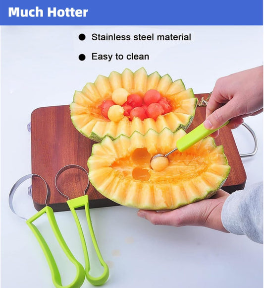 4 In 1 Stainless Steel Fruit Carving Tools Set, Melon Baller Scoop Set,watermelon scooper fruit scooper and baller, fruit carving tools,Perfect Tools for Making Fruit Shapes (Green)
