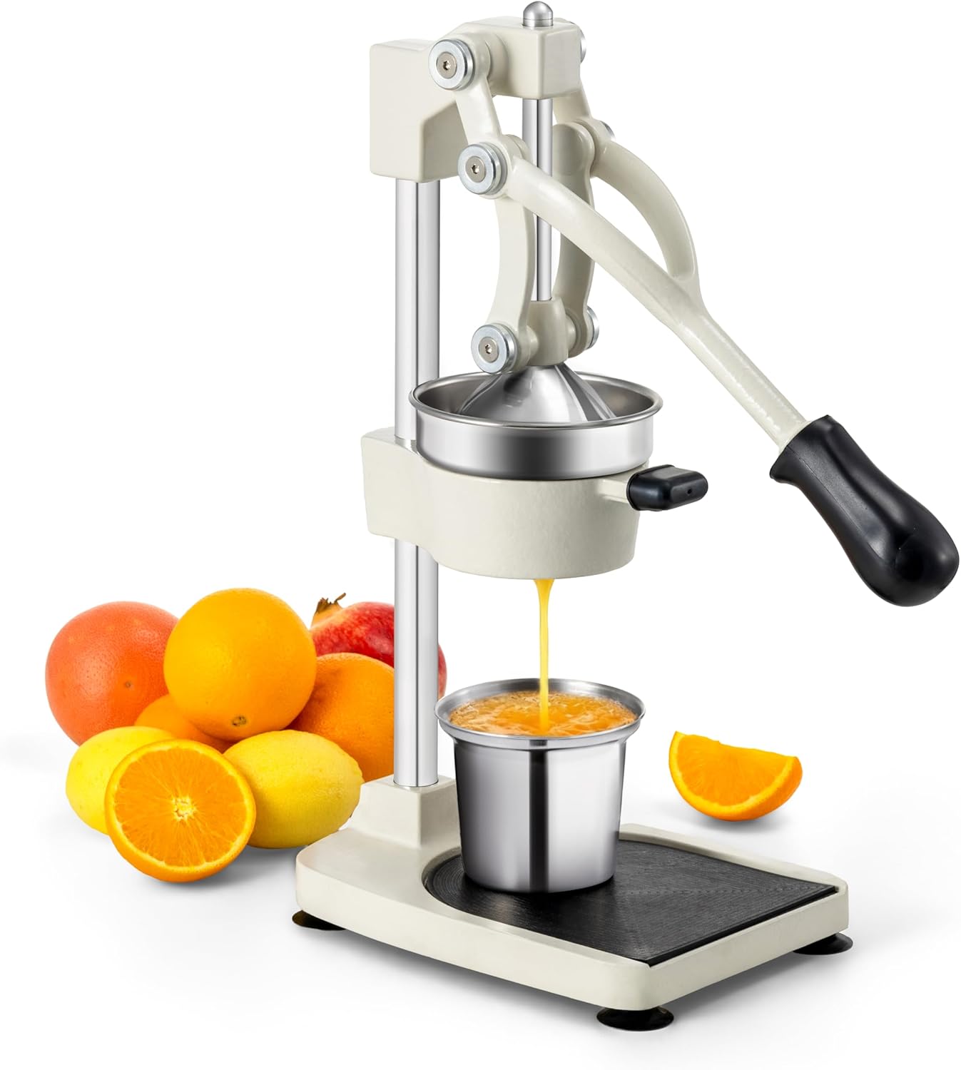 Manual Juicer, Heavy Duty Cast Iron Juicer | Hand Press Juicer for Orange Lemon Lime Pomegranate & Citrus Fruits, High Leverage for Easy Juicing, Stainless Steel Cup, Easy to Clean, Black