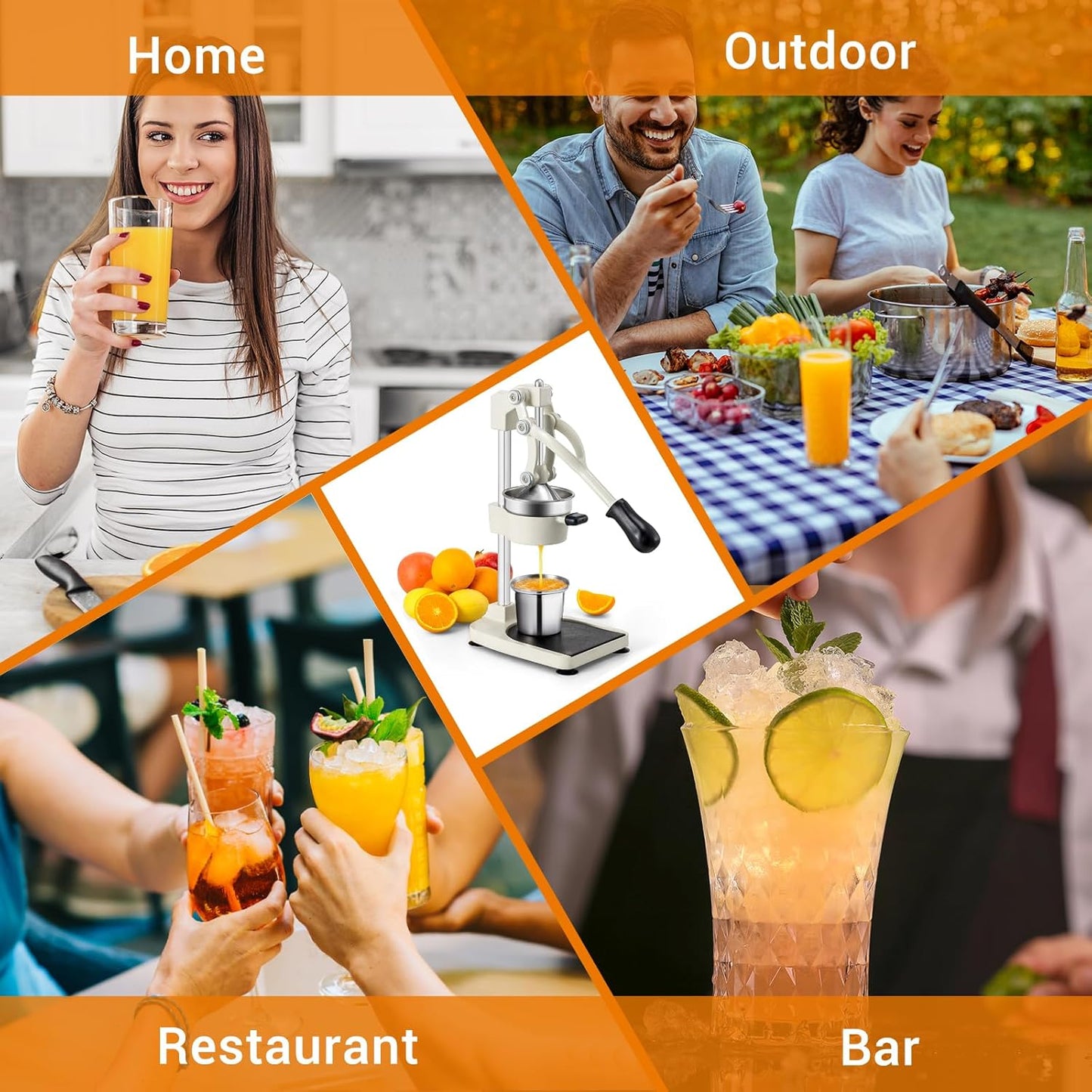 Manual Juicer, Heavy Duty Cast Iron Juicer | Hand Press Juicer for Orange Lemon Lime Pomegranate & Citrus Fruits, High Leverage for Easy Juicing, Stainless Steel Cup, Easy to Clean, Black