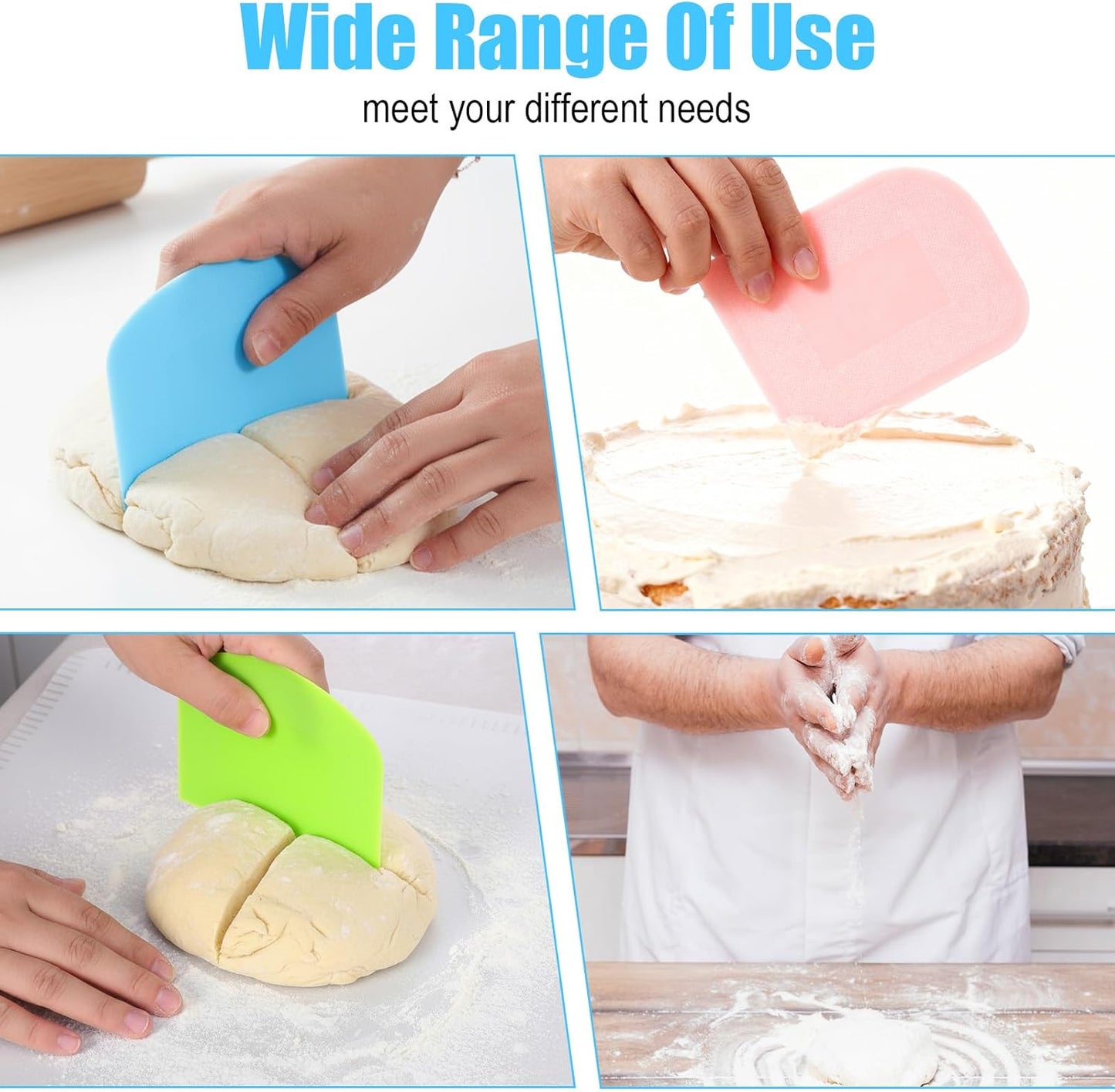 10 Pcs Plastic Bench Scraper for Baking - Bowl Dough Scraper for Bread Cutter - Multifunctional Kitchen food Scrapers Tool with Curved Edge, Cake Baking, Fondant Icing Smoother