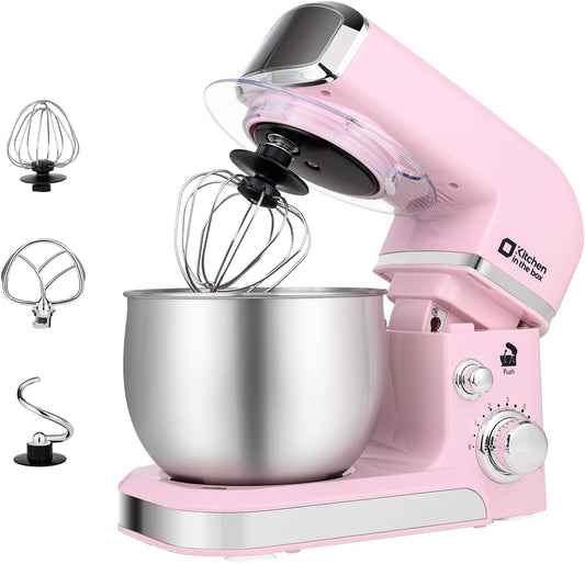 Stand Mixer,3.2Qt Small Electric Food Mixer,6 Speeds Portable Lightweight Kitchen Mixer for Daily Use with Egg Whisk,Dough Hook,Flat Beater (Pink)