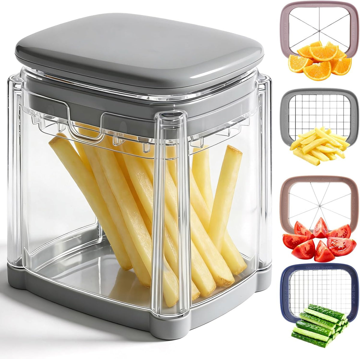 Medium French Fry Cutter, 4-Stainless Steel Blades, Manual Potato Cutter