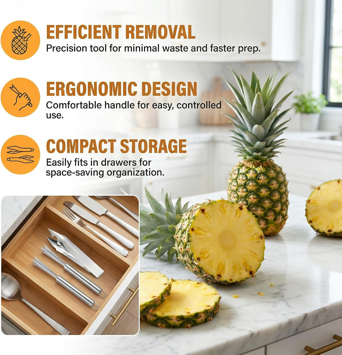 2Pcs Pineapple Eye Remover Tool Stainless Steel Peeler and Cutter Multifunctional Fruit Slicer Corer for Peel Peeler Pinapple Cut Kitchen Tools and Accessories