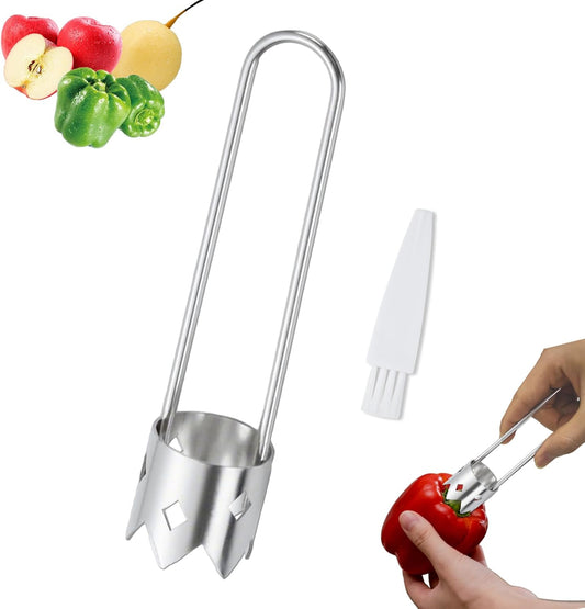 Apple Corer Tool, Upgraded Stainless Steel Bell Pepper Corer Seed Remover Tool, Apple Core Remover, Multifunctional Vegetable and Fruit Corer Tools Kitchen Gadgets (Silver)