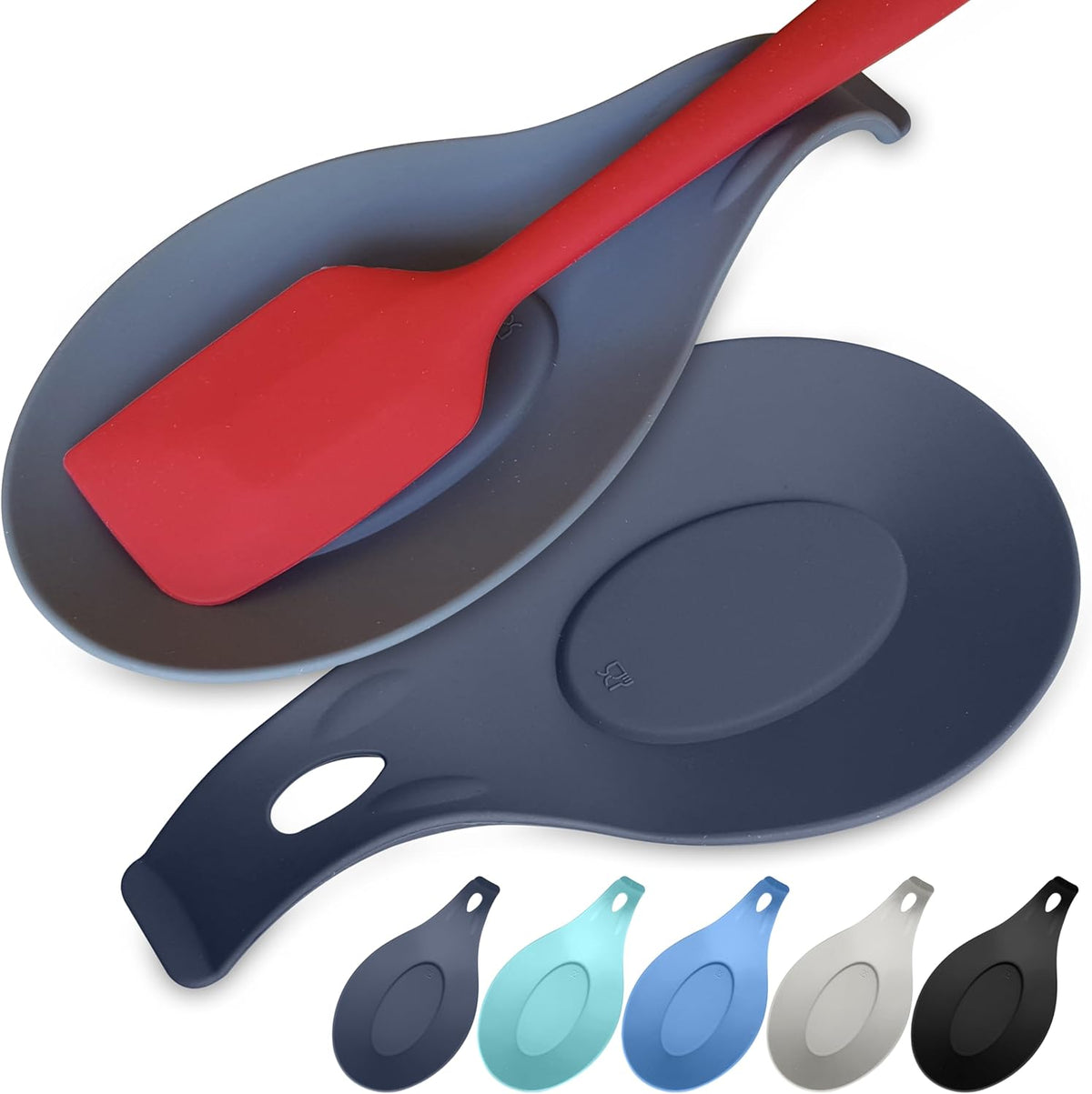Silicone Spoon Rest for Stove Top, Set of 2, XL 9.2 Inch, DISHWASHER SAFE | NON-STICK Surface for Quick Cleanup, Non-Slip, Safe for Glass and Induction Cooktops, Raised Edges Catch Drips, Cool Gray