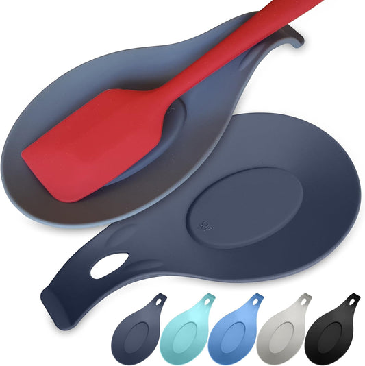Silicone Spoon Rest for Stove Top, Set of 2, XL 9.2 Inch, DISHWASHER SAFE | NON-STICK Surface for Quick Cleanup, Non-Slip, Safe for Glass and Induction Cooktops, Raised Edges Catch Drips, Cool Gray