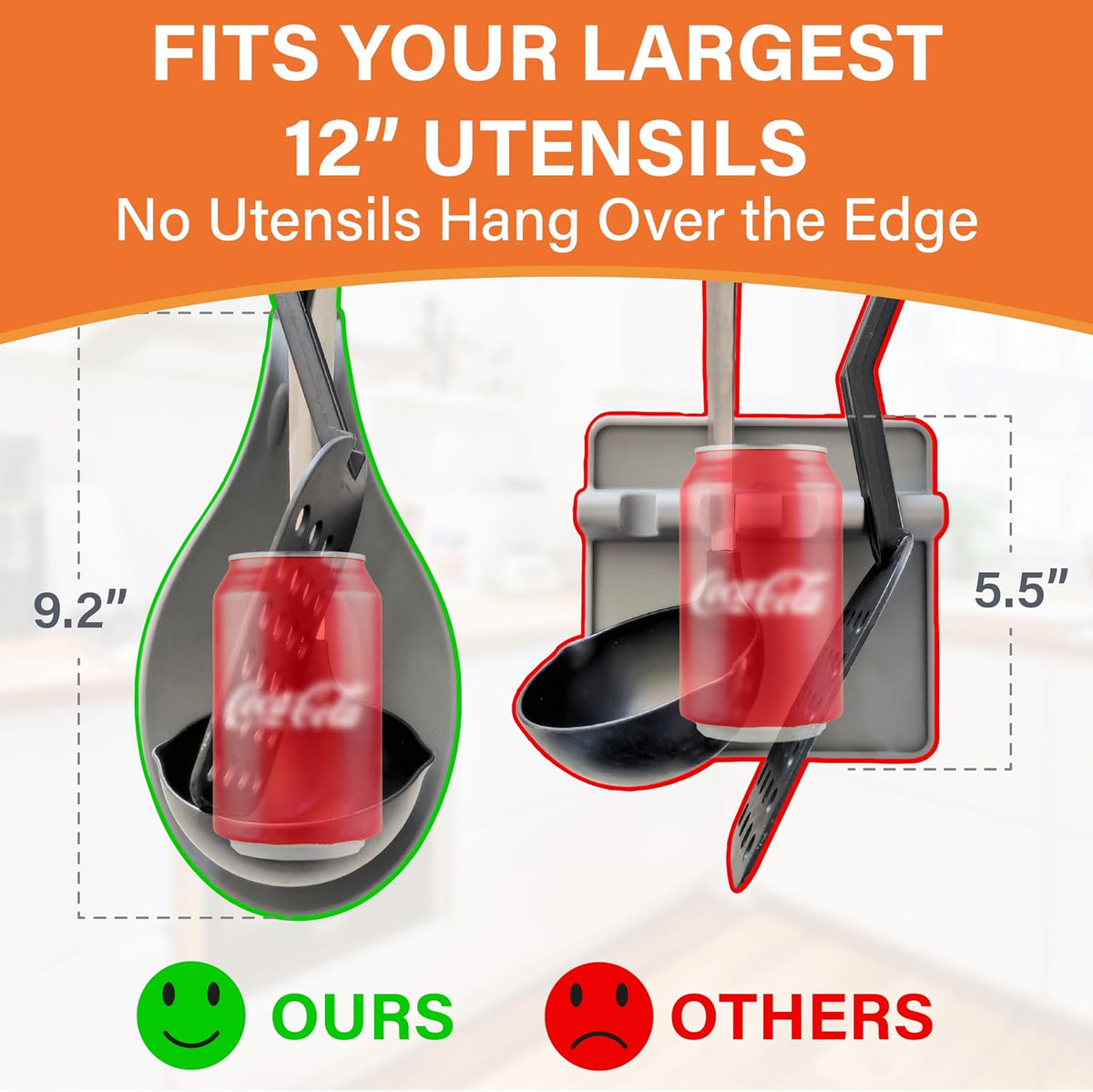 Silicone Spoon Rest for Stove Top, Set of 2, XL 9.2 Inch, DISHWASHER SAFE | NON-STICK Surface for Quick Cleanup, Non-Slip, Safe for Glass and Induction Cooktops, Raised Edges Catch Drips, Cool Gray