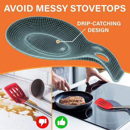 Silicone Spoon Rest for Stove Top, Set of 2, XL 9.2 Inch, DISHWASHER SAFE | NON-STICK Surface for Quick Cleanup, Non-Slip, Safe for Glass and Induction Cooktops, Raised Edges Catch Drips, Cool Gray