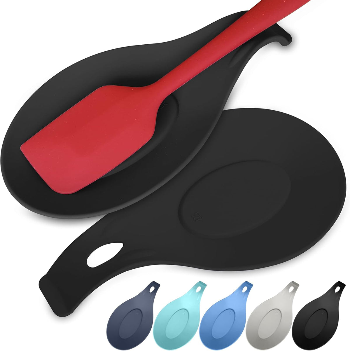 Silicone Spoon Rest for Stove Top, Set of 2, XL 9.2 Inch, DISHWASHER SAFE | NON-STICK Surface for Quick Cleanup, Non-Slip, Safe for Glass and Induction Cooktops, Raised Edges Catch Drips, Cool Gray