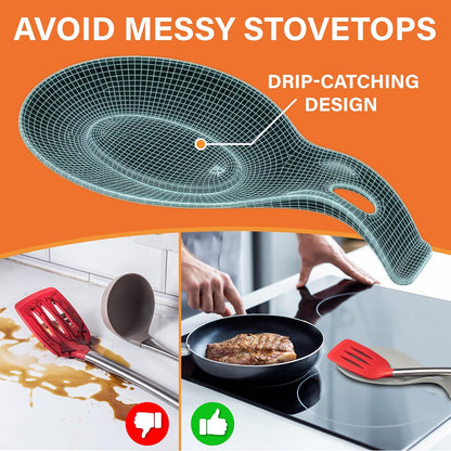 Silicone Spoon Rest for Stove Top, Set of 2, XL 9.2 Inch, DISHWASHER SAFE | NON-STICK Surface for Quick Cleanup, Non-Slip, Safe for Glass and Induction Cooktops, Raised Edges Catch Drips, Cool Gray