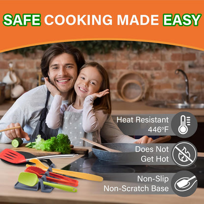 Silicone Spoon Rest for Stove Top, Set of 2, XL 9.2 Inch, DISHWASHER SAFE | NON-STICK Surface for Quick Cleanup, Non-Slip, Safe for Glass and Induction Cooktops, Raised Edges Catch Drips, Cool Gray