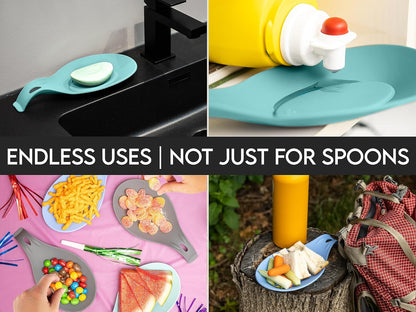 Silicone Spoon Rest for Stove Top, Set of 2, XL 9.2 Inch, DISHWASHER SAFE | NON-STICK Surface for Quick Cleanup, Non-Slip, Safe for Glass and Induction Cooktops, Raised Edges Catch Drips, Cool Gray