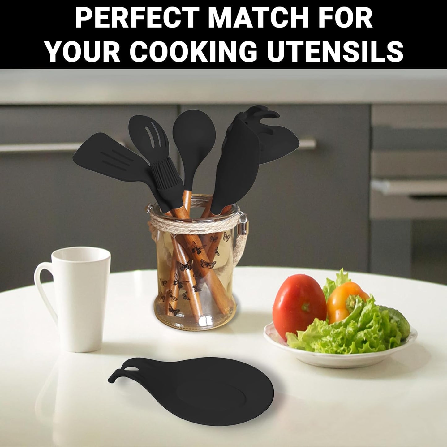 Silicone Spoon Rest for Stove Top, Set of 2, XL 9.2 Inch, DISHWASHER SAFE | NON-STICK Surface for Quick Cleanup, Non-Slip, Safe for Glass and Induction Cooktops, Raised Edges Catch Drips, Cool Gray