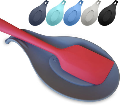 Silicone Spoon Rest for Stove Top, Set of 2, XL 9.2 Inch, DISHWASHER SAFE | NON-STICK Surface for Quick Cleanup, Non-Slip, Safe for Glass and Induction Cooktops, Raised Edges Catch Drips, Cool Gray