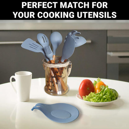 Silicone Spoon Rest for Stove Top, Set of 2, XL 9.2 Inch, DISHWASHER SAFE | NON-STICK Surface for Quick Cleanup, Non-Slip, Safe for Glass and Induction Cooktops, Raised Edges Catch Drips, Cool Gray