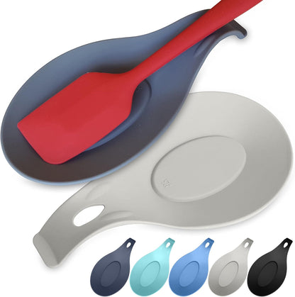 Silicone Spoon Rest for Stove Top, Set of 2, XL 9.2 Inch, DISHWASHER SAFE | NON-STICK Surface for Quick Cleanup, Non-Slip, Safe for Glass and Induction Cooktops, Raised Edges Catch Drips, Cool Gray