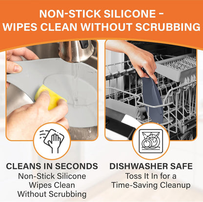 Silicone Spoon Rest for Stove Top, Set of 2, XL 9.2 Inch, DISHWASHER SAFE | NON-STICK Surface for Quick Cleanup, Non-Slip, Safe for Glass and Induction Cooktops, Raised Edges Catch Drips, Cool Gray