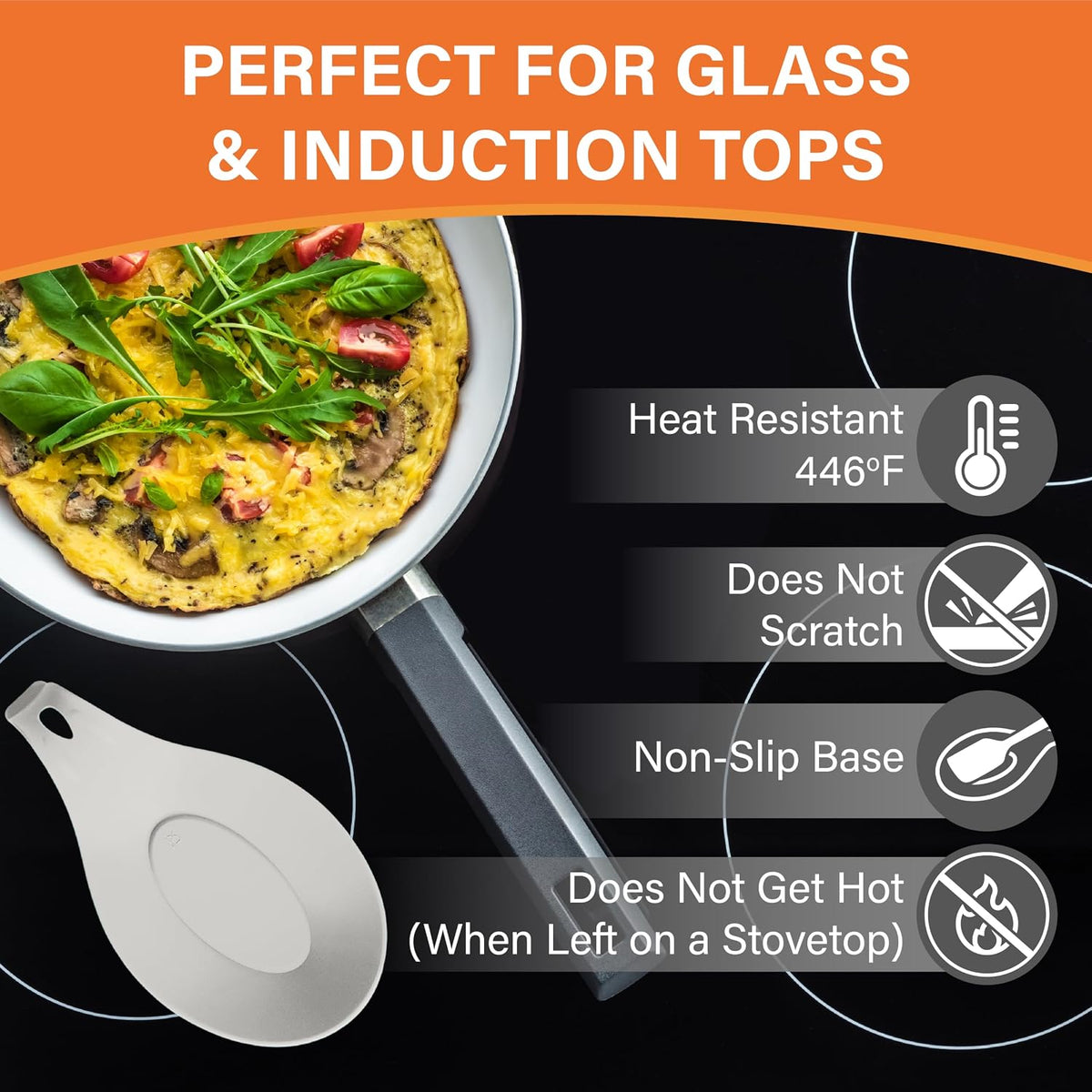 Silicone Spoon Rest for Stove Top, Set of 2, XL 9.2 Inch, DISHWASHER SAFE | NON-STICK Surface for Quick Cleanup, Non-Slip, Safe for Glass and Induction Cooktops, Raised Edges Catch Drips, Cool Gray