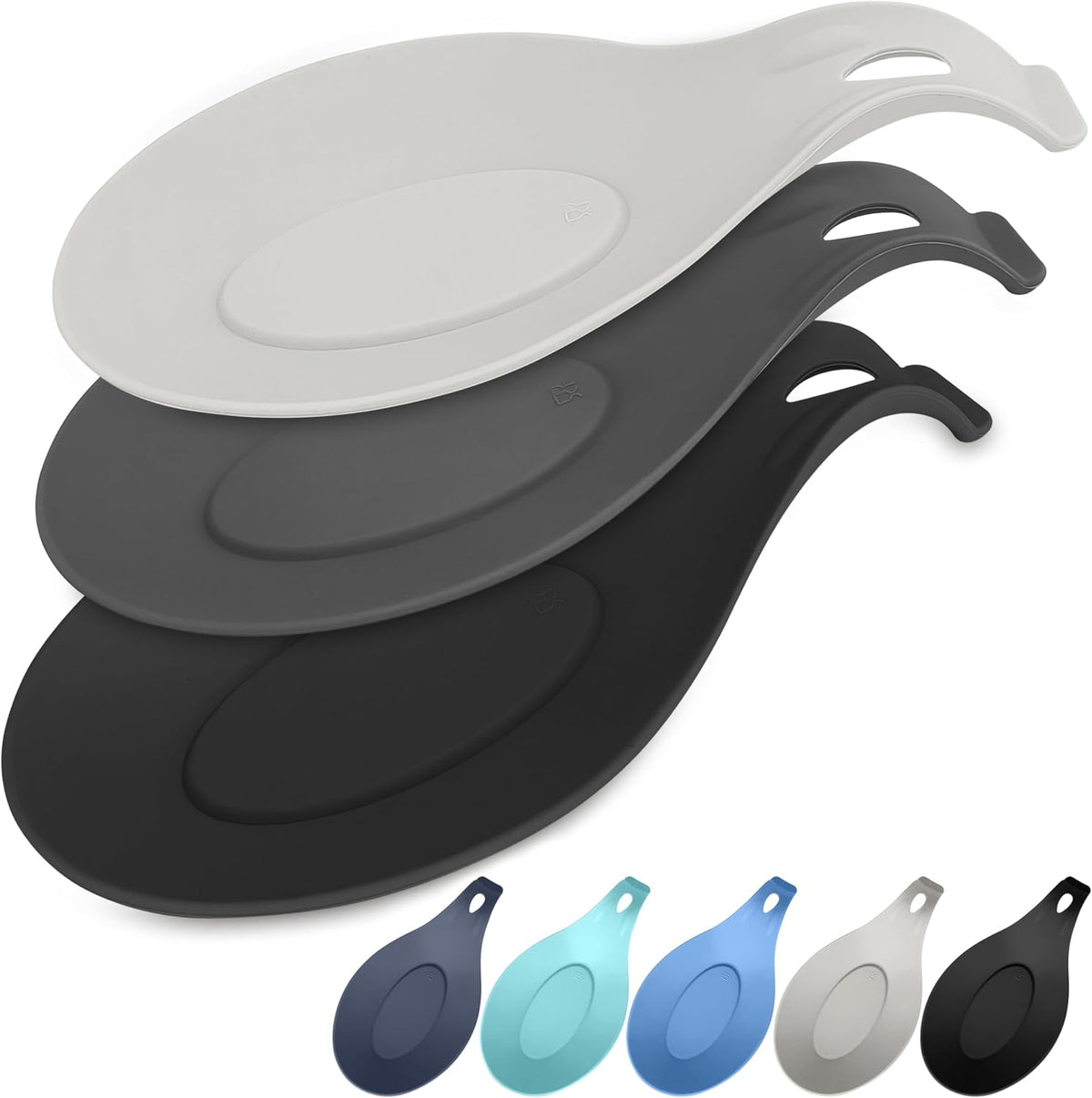 Silicone Spoon Rest for Stove Top, Set of 2, XL 9.2 Inch, DISHWASHER SAFE | NON-STICK Surface for Quick Cleanup, Non-Slip, Safe for Glass and Induction Cooktops, Raised Edges Catch Drips, Cool Gray