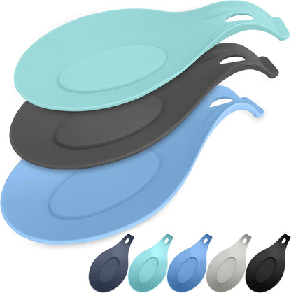 Silicone Spoon Rest for Stove Top, Set of 2, XL 9.2 Inch, DISHWASHER SAFE | NON-STICK Surface for Quick Cleanup, Non-Slip, Safe for Glass and Induction Cooktops, Raised Edges Catch Drips, Cool Gray