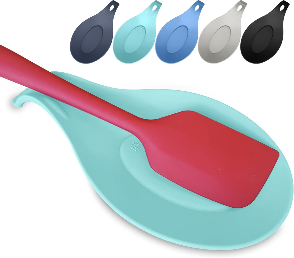 Silicone Spoon Rest for Stove Top, Set of 2, XL 9.2 Inch, DISHWASHER SAFE | NON-STICK Surface for Quick Cleanup, Non-Slip, Safe for Glass and Induction Cooktops, Raised Edges Catch Drips, Cool Gray