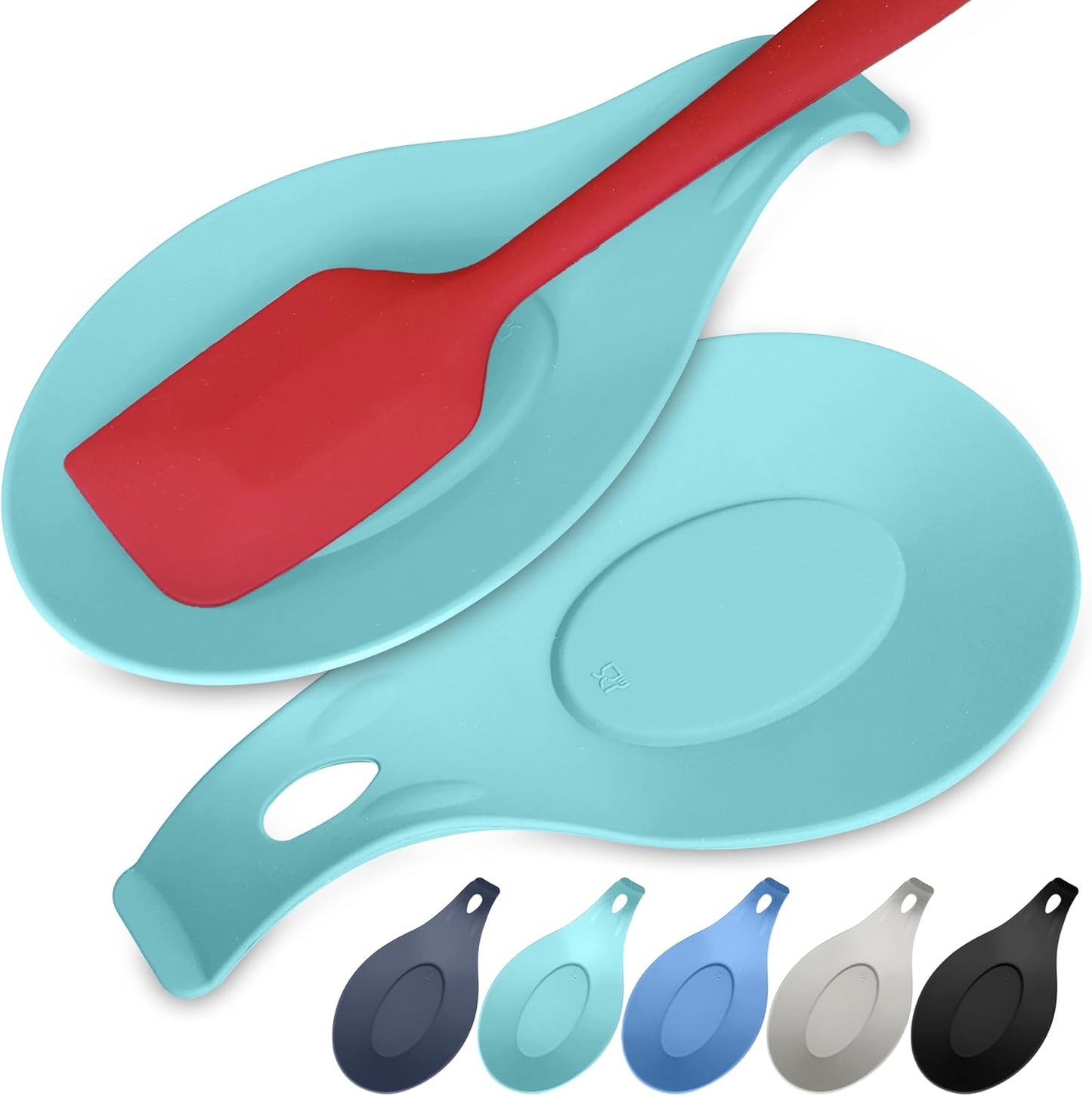 Silicone Spoon Rest for Stove Top, Set of 2, XL 9.2 Inch, DISHWASHER SAFE | NON-STICK Surface for Quick Cleanup, Non-Slip, Safe for Glass and Induction Cooktops, Raised Edges Catch Drips, Cool Gray
