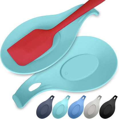 Silicone Spoon Rest for Stove Top, Set of 2, XL 9.2 Inch, DISHWASHER SAFE | NON-STICK Surface for Quick Cleanup, Non-Slip, Safe for Glass and Induction Cooktops, Raised Edges Catch Drips, Cool Gray
