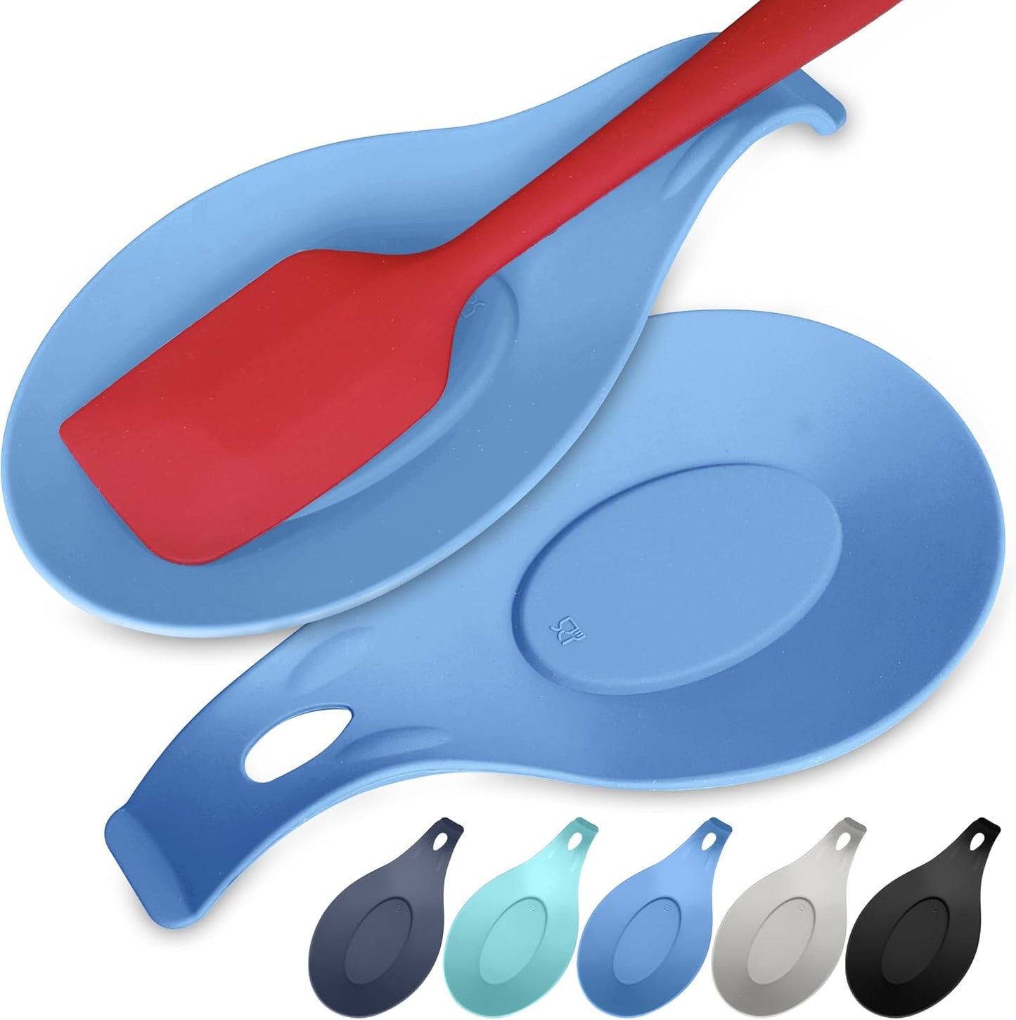 Silicone Spoon Rest for Stove Top, Set of 2, XL 9.2 Inch, DISHWASHER SAFE | NON-STICK Surface for Quick Cleanup, Non-Slip, Safe for Glass and Induction Cooktops, Raised Edges Catch Drips, Cool Gray