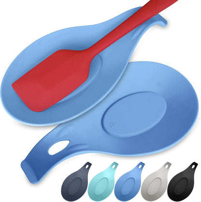 Silicone Spoon Rest for Stove Top, Set of 2, XL 9.2 Inch, DISHWASHER SAFE | NON-STICK Surface for Quick Cleanup, Non-Slip, Safe for Glass and Induction Cooktops, Raised Edges Catch Drips, Cool Gray