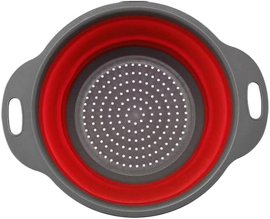 Collapsible Silicone Colander for Kitchen Sink, Foldable Vegetable Strainer Basket with Handles, Small Kitchen Drainer for Pasta Fruits and Vegetables (Red)